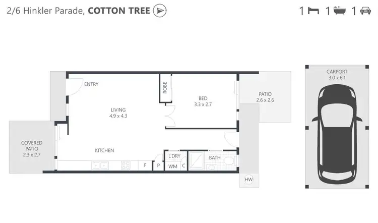 Floorplan of Homely unit listing, 2/6 Hinkler Parade, Maroochydore QLD 4558