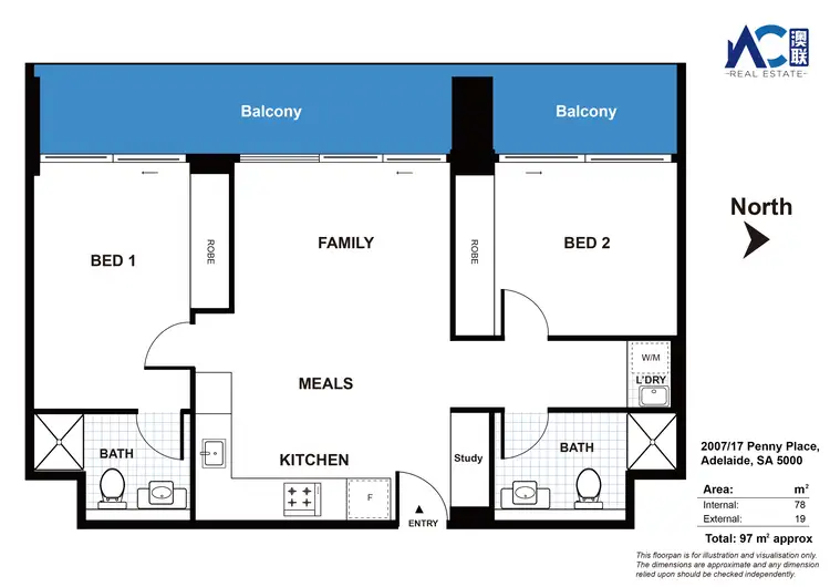 Floorplan of Homely apartment listing, 2007/17 Penny Place, Adelaide SA 5000