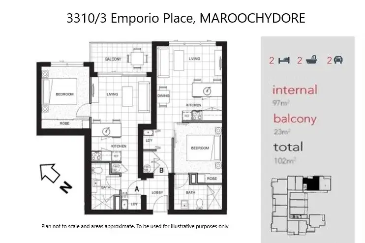 Floorplan of Homely unit listing, 3310/3 EMPORIO PLACE, Maroochydore QLD 4558