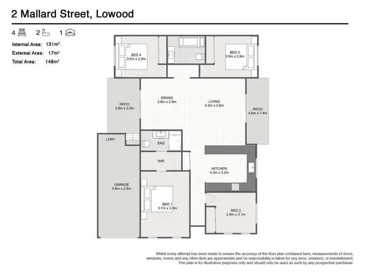 Floorplan of Homely semi-detached listing, 2 Mallard Street, Lowood QLD 4311