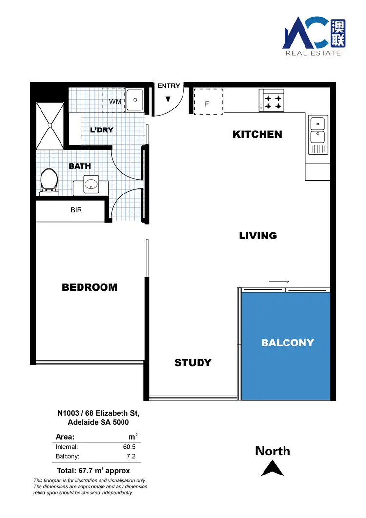 Floorplan of Homely apartment listing, N1003/68 Elizabeth Street, Adelaide SA 5000