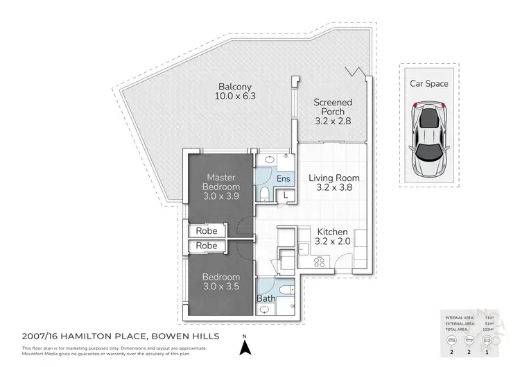 Floorplan of Homely unit listing, 2007/16 Hamilton Place, Bowen Hills QLD 4006