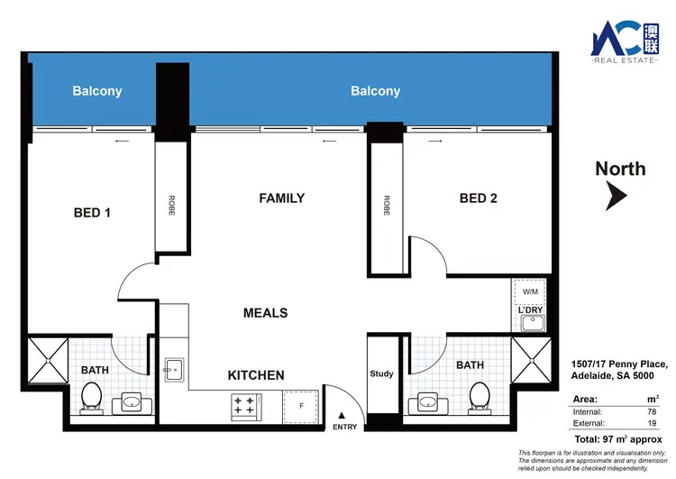 Floorplan of Homely apartment listing, 1507/17 Penny Place, Adelaide SA 5000