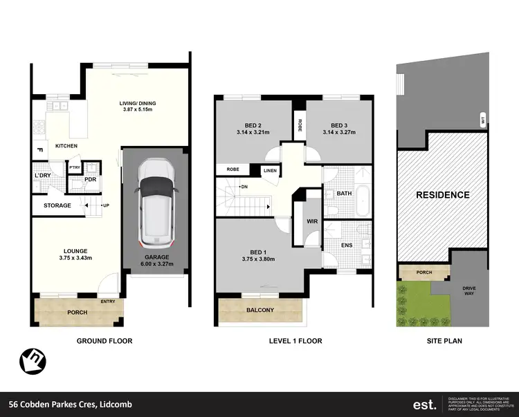 Floorplan of Homely semi-detached listing, 56 Cobden Parkes Crescent, Lidcombe NSW 2141