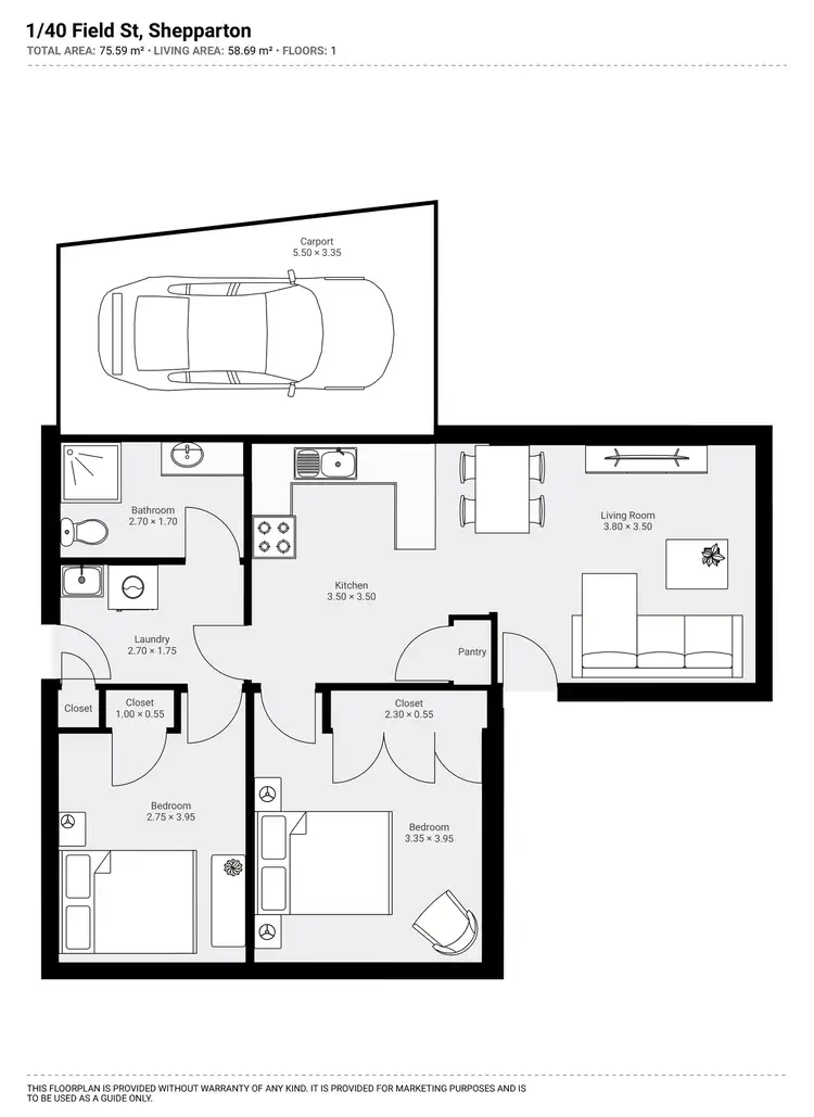 Floorplan of Homely unit listing, 1/40 Field Street, Shepparton VIC 3630