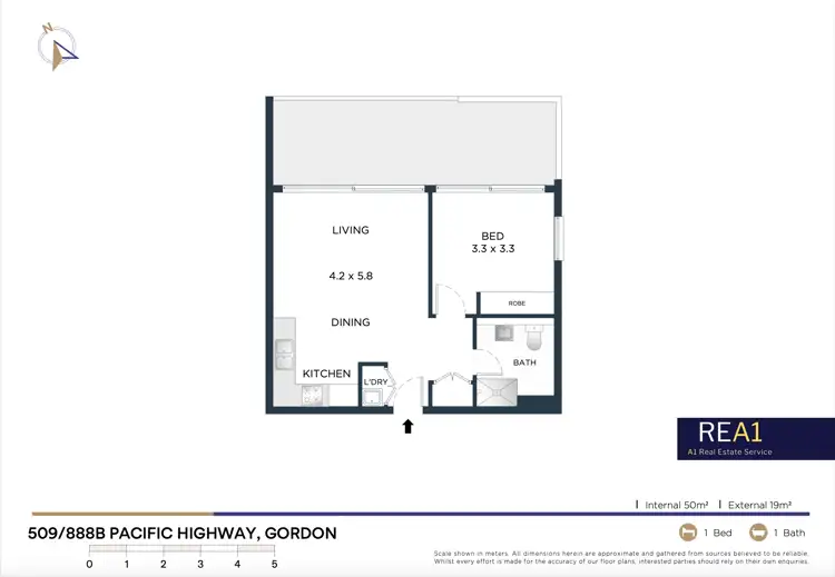 Floorplan of Homely apartment listing, 509/888 Pacific Highway (Entry via Fitzsimons Lane), Gordon NSW 2072