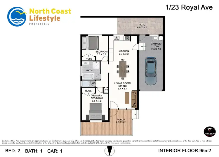 Floorplan of Homely semi-detached listing, 1/23 Royal Avenue, South Golden Beach NSW 2483