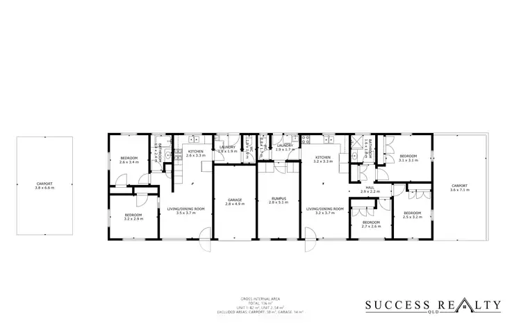 Floorplan of Homely semi-detached listing, 1 & 2/200 Mackenzie Street, Rangeville QLD 4350
