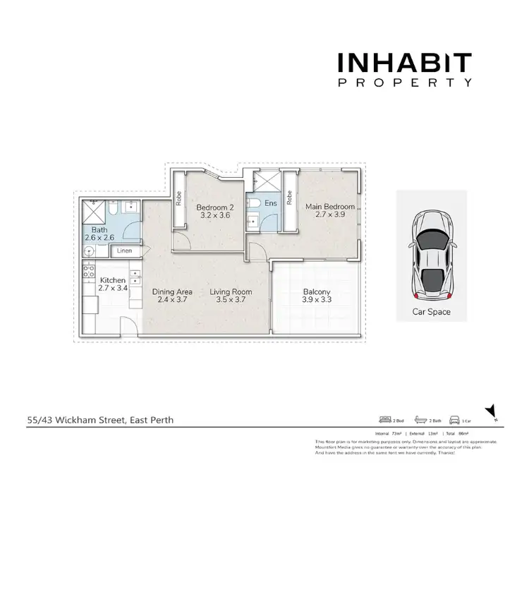Floorplan of Homely apartment listing, 55/43 Wickham Street, East Perth WA 6004