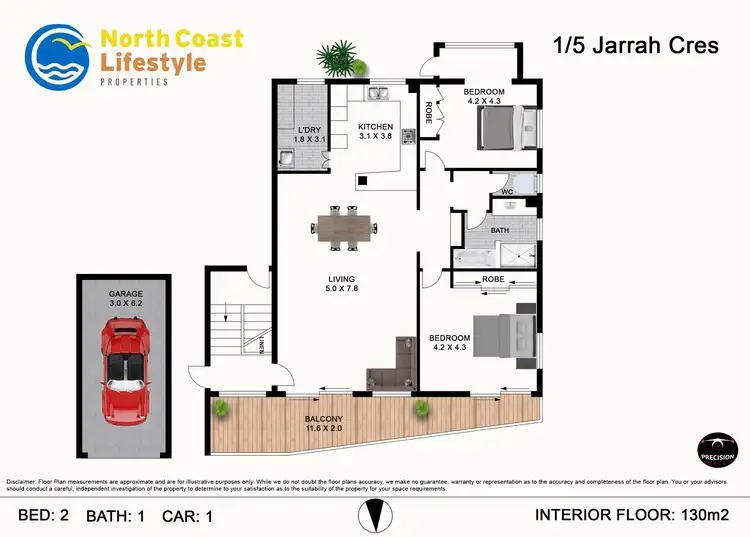 Floorplan of Homely apartment listing, 1/5 Jarrah Crescent, Ocean Shores NSW 2483
