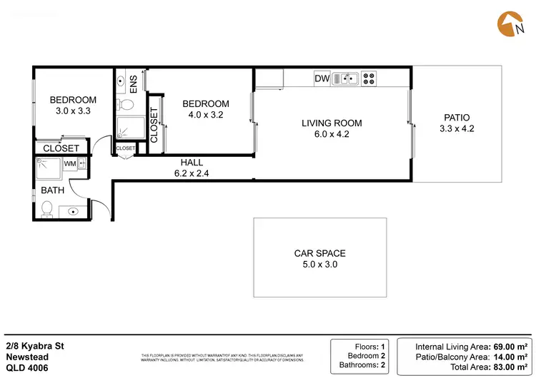 Floorplan of Homely unit listing, 2/8 Kyabra Street, Newstead QLD 4006