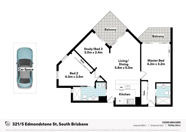 Floorplan of Homely apartment listing, 321/5 Edmondstone Street, South Brisbane QLD 4101