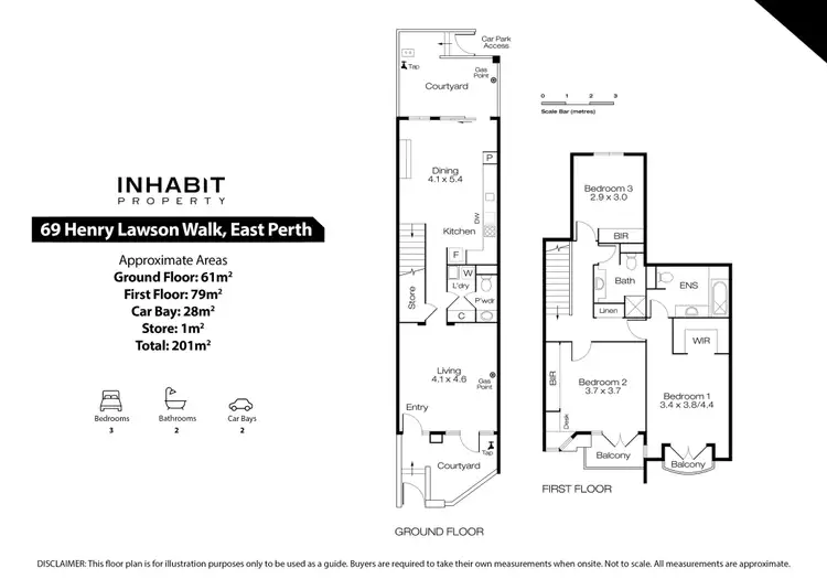 Floorplan of Homely townhouse listing, 69 Henry Lawson Walk, East Perth WA 6004