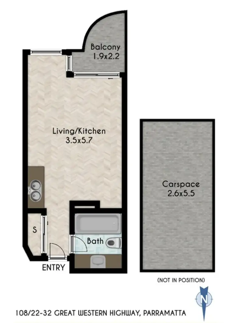 Floorplan of Homely studio listing, 108/22-32 Great Western Highway, Parramatta NSW 2150