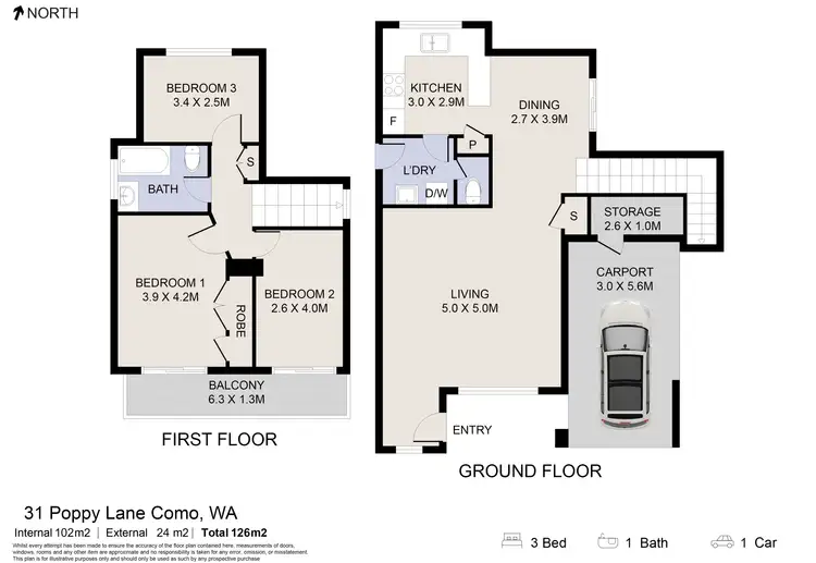 Floorplan of Homely townhouse listing, 31 Poppy Lane, Como WA 6152