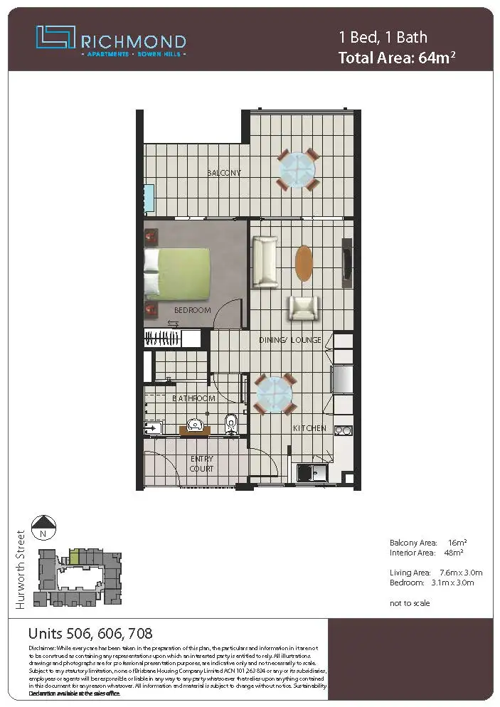 Floorplan of Homely apartment listing, 708/8 Hurworth Street, Bowen Hills QLD 4006
