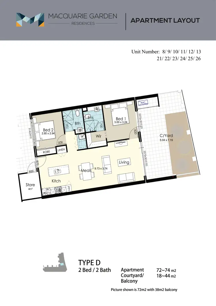 Floorplan of Homely apartment listing, 8/2 Cooli Street, Hammond Park WA 6164