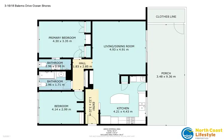 Floorplan of Homely townhouse listing, 3/16-18 Balemo Drive, Ocean Shores NSW 2483