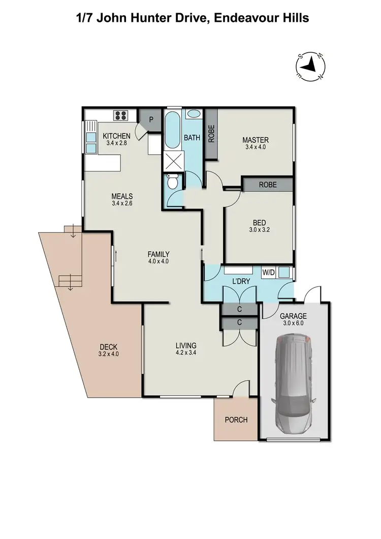 Floorplan of Homely unit listing, 1/7 John Hunter Drive, Endeavour Hills VIC 3802