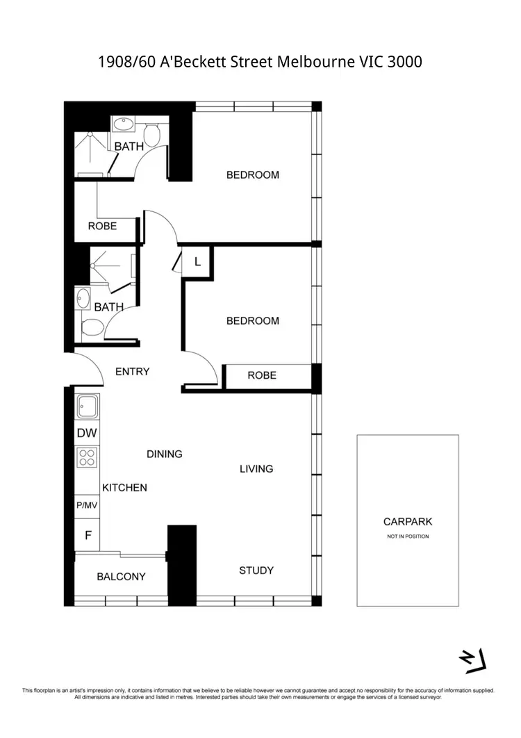 Floorplan of Homely apartment listing, 1908/60 A'Beckett Street, Melbourne VIC 3000