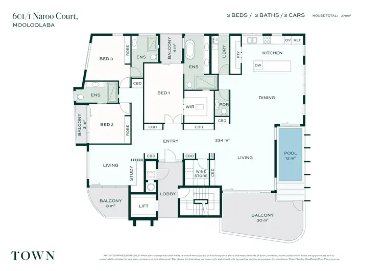 Floorplan of Homely unit listing, 601/1 Naroo Court, Mooloolaba QLD 4557