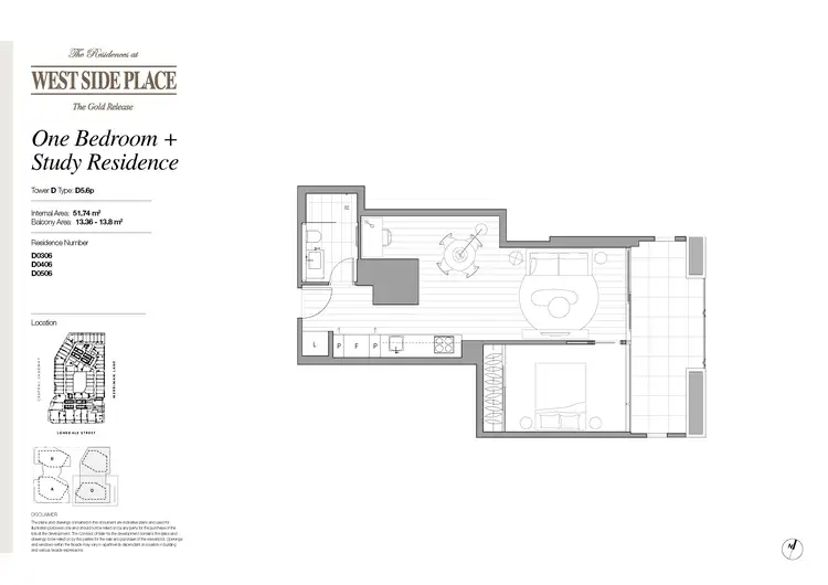 Floorplan of Homely apartment listing, Tower D 1Bed+Study/648 Lonsdale Street, Melbourne VIC 3000