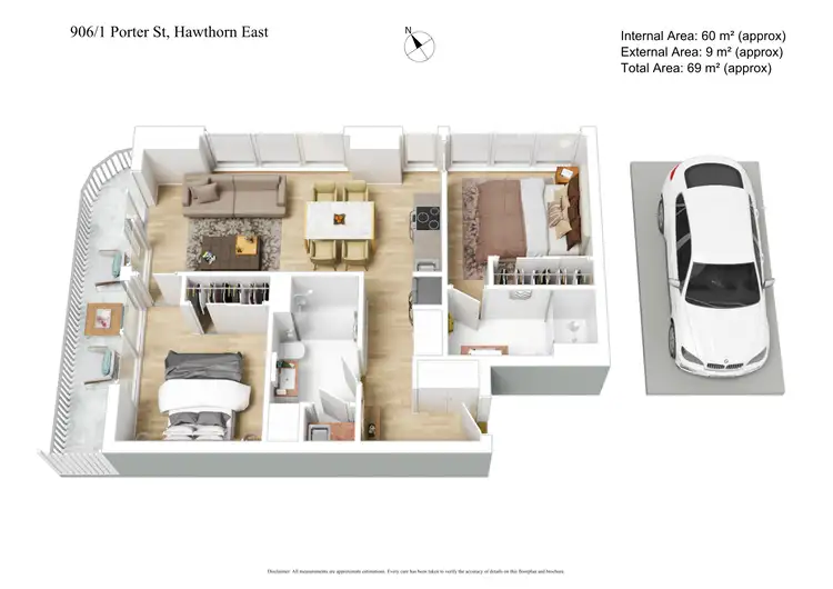 Floorplan of Homely apartment listing, 906/1 Porter Street, Hawthorn East VIC 3123