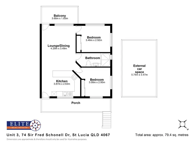 Floorplan of Homely unit listing, 3/74 SIR FRED SCHONELL DRIVE, St Lucia QLD 4067