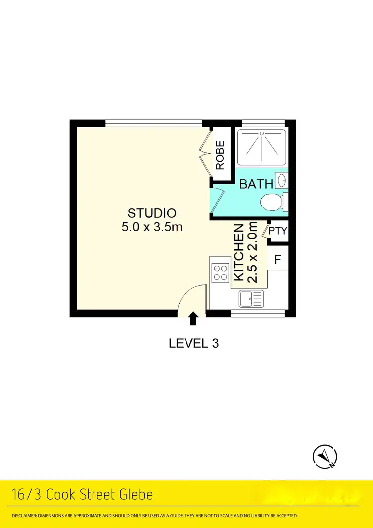 Floorplan of Homely studio listing, 16/3 Cook Street, Glebe NSW 2037