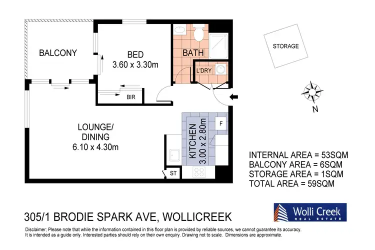 Floorplan of Homely apartment listing, 305/1 Brodie Spark Drive, Wolli Creek NSW 2205