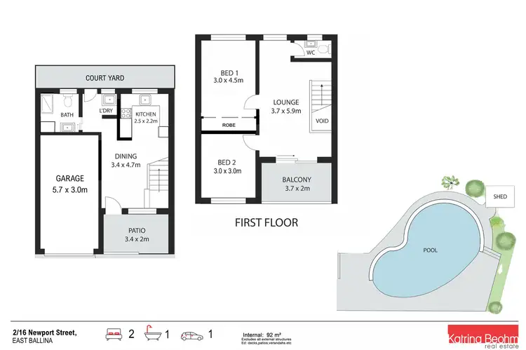 Floorplan of Homely unit listing, 2/16 Newport Street, East Ballina NSW 2478