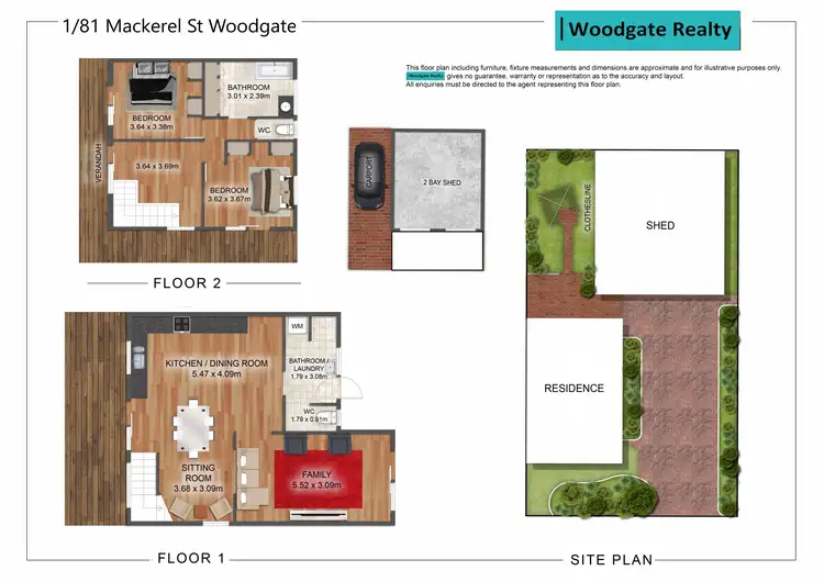 Floorplan of Homely semi-detached listing, 1/81 Mackerel Street, Woodgate QLD 4660