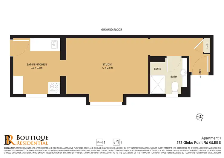 Floorplan of Homely studio listing, 1/373 Glebe Point Road, Glebe NSW 2037