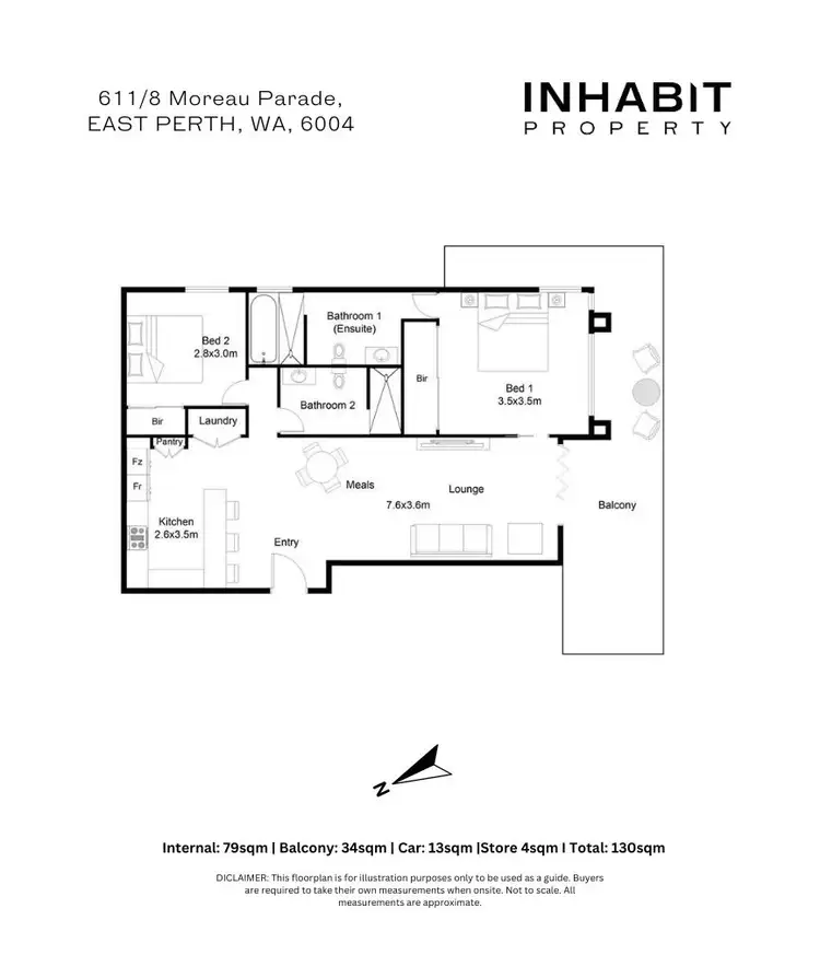Floorplan of Homely apartment listing, 611/8 Moreau Parade, East Perth WA 6004