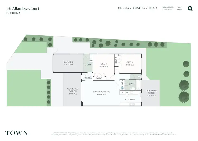 Floorplan of Homely semi-detached listing, 1/6 Allambie Court, Buddina QLD 4575