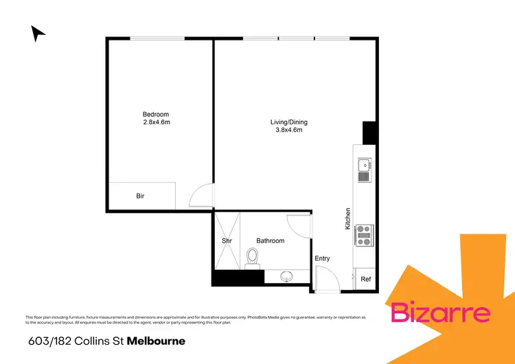 Floorplan of Homely apartment listing, 603/182 Collins Street, Melbourne VIC 3000