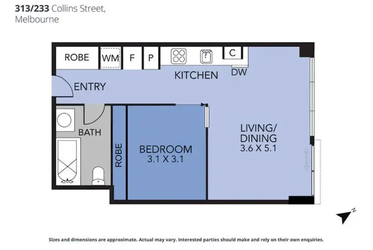 Floorplan of Homely apartment listing, 313/233 Collins Street, Melbourne VIC 3000