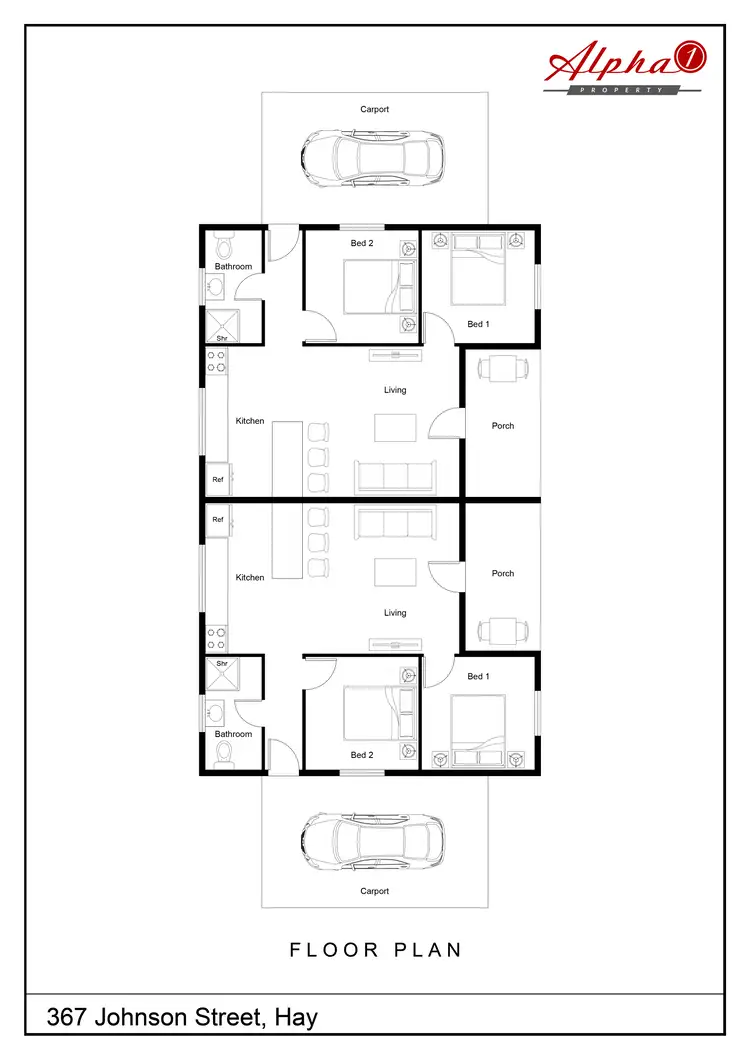 Floorplan of Homely semi-detached listing, 1&2/367 Johnson Street, Hay NSW 2711