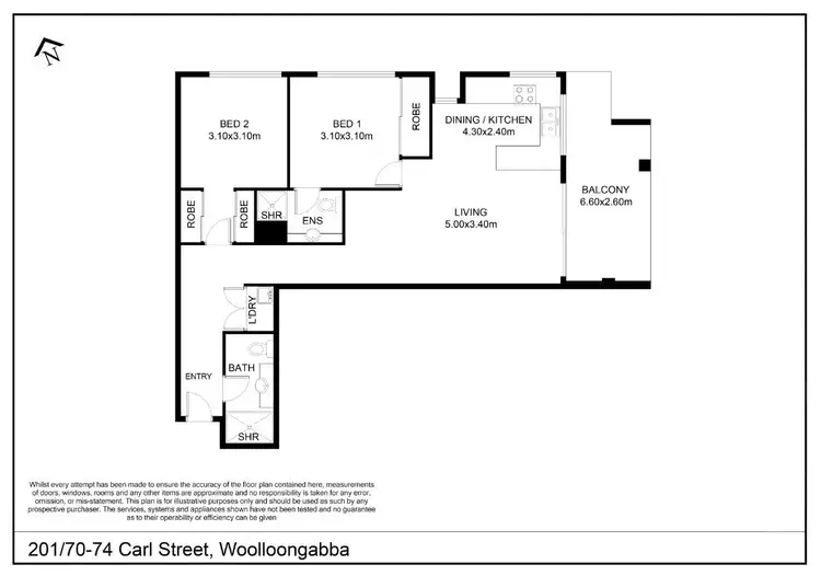 Floorplan of Homely unit listing, 201/70 Carl Street, Woolloongabba QLD 4102