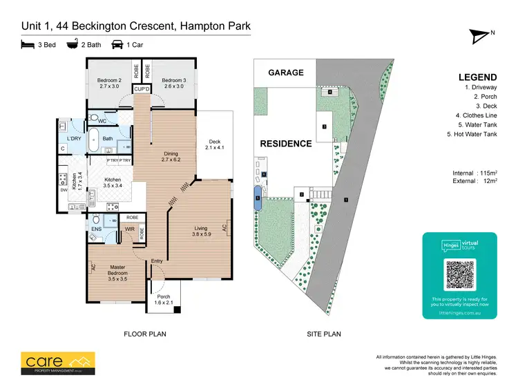 Floorplan of Homely townhouse listing, 1/44 Beckington Crescent, Hampton Park VIC 3976