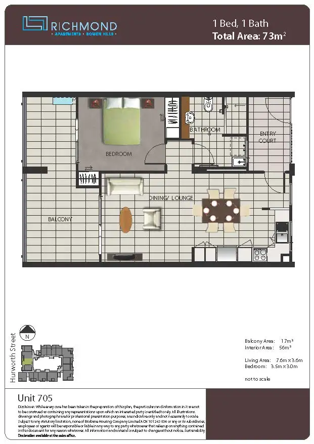Floorplan of Homely apartment listing, 705/8 Hurworth Street, Bowen Hills QLD 4006