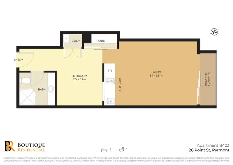 Floorplan of Homely apartment listing, B403/24 Point Street, Pyrmont NSW 2009