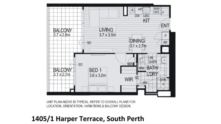 Floorplan of Homely apartment listing, 1405/1 Harper Terrace, South Perth WA 6151