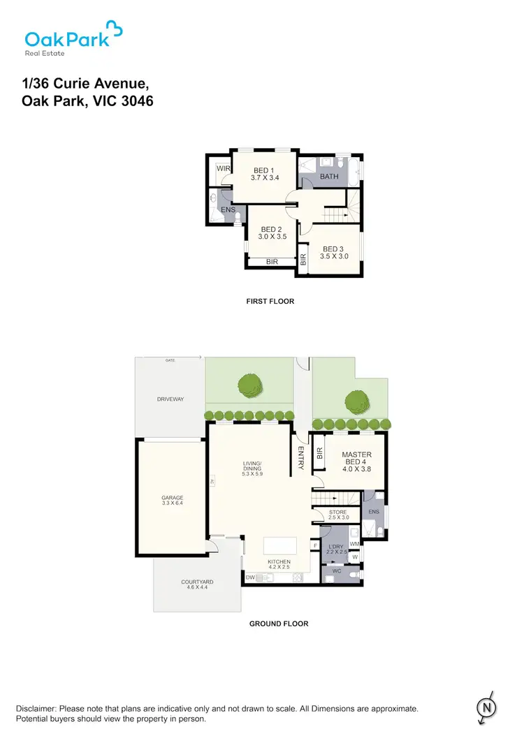 Floorplan of Homely townhouse listing, 1/36 Curie Avenue, Oak Park VIC 3046