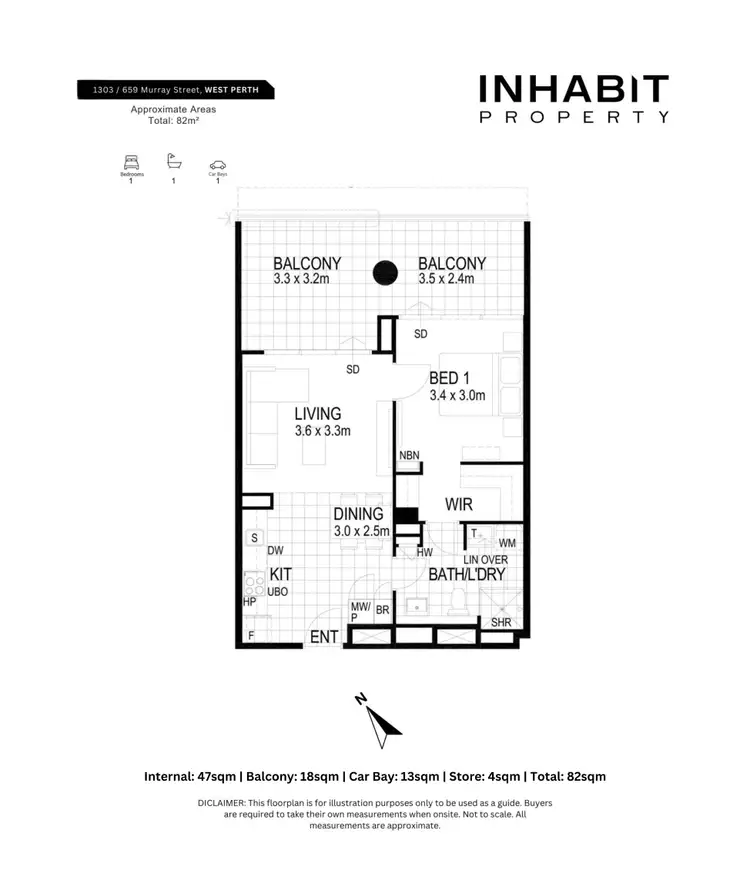 Floorplan of Homely apartment listing, 1303/659 Murray Street, West Perth WA 6005