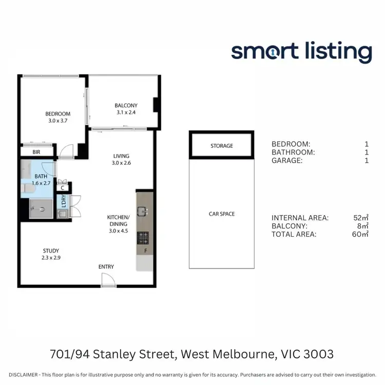 Floorplan of Homely apartment listing, 701/94 Stanley Street, West Melbourne VIC 3003