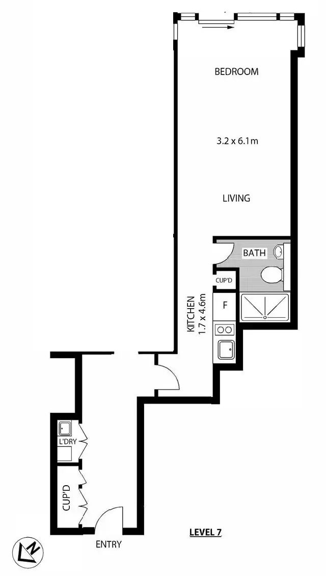 Floorplan of Homely studio listing, e714.1/3 Carlton Street, Chippendale NSW 2008