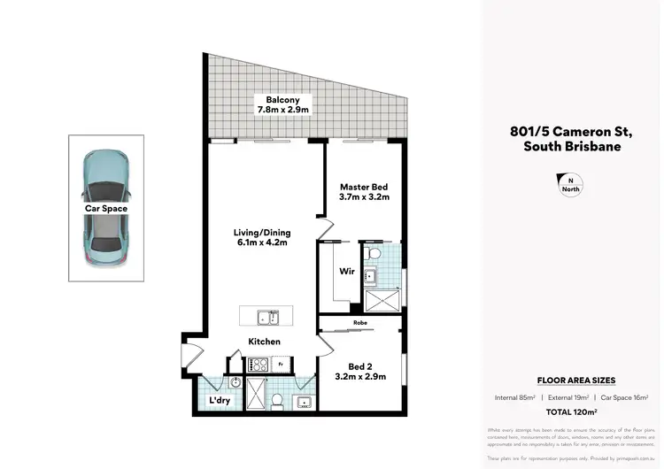 Floorplan of Homely apartment listing, 801/5 Cameron Street, South Brisbane QLD 4101