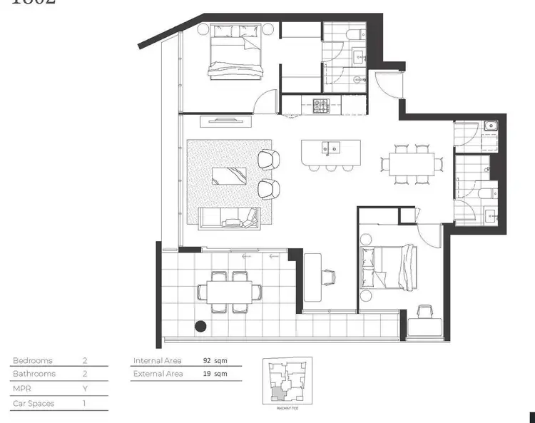 Floorplan of Homely apartment listing, 1902/33 Railway Terrace, Milton QLD 4064