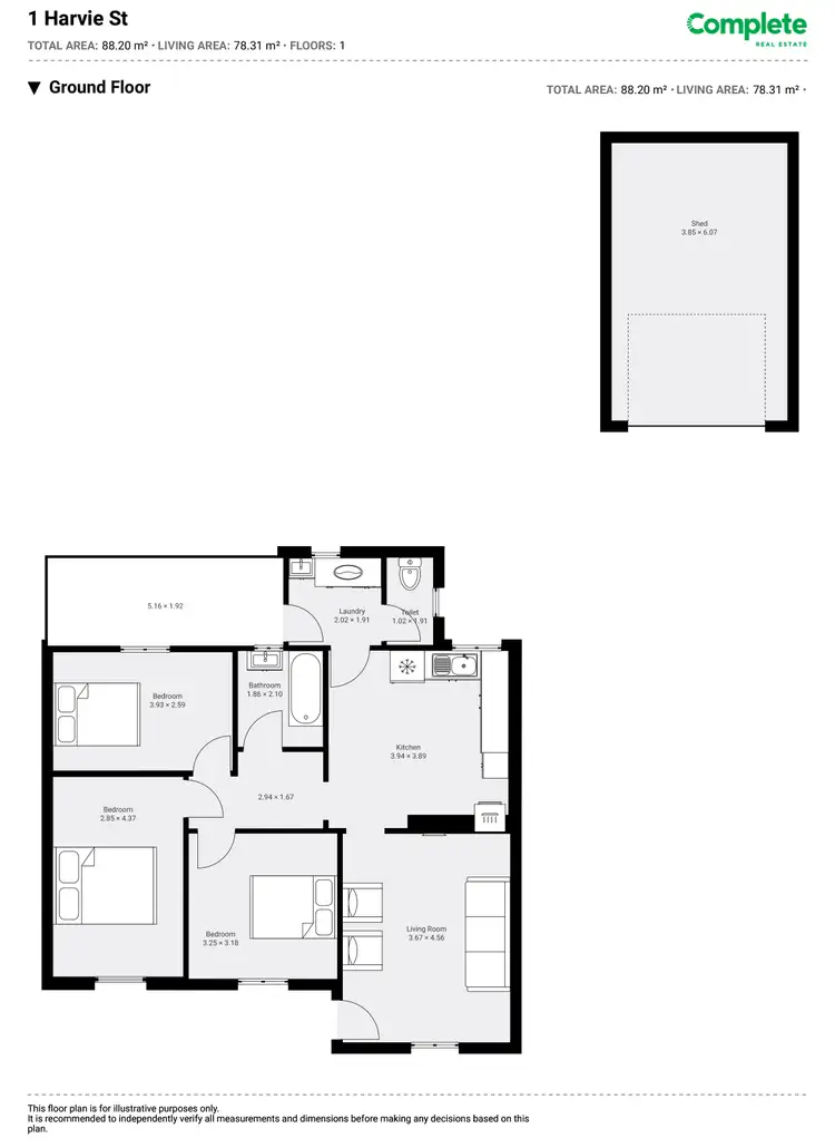 Floorplan of Homely semi-detached listing, 1 HARVIE STREET, Mount Gambier SA 5290